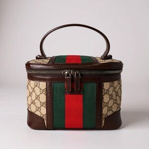 Gucci Tan and Green Monogram Vanity Bag